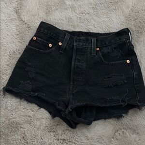 Black Distressed Denim Shorts